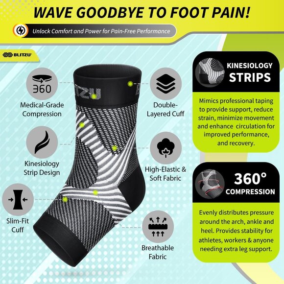 Compression Socks Plantar Fasciitis Achilles Tendonitis Arthritis Relief L-XL - Picture 4 of 9